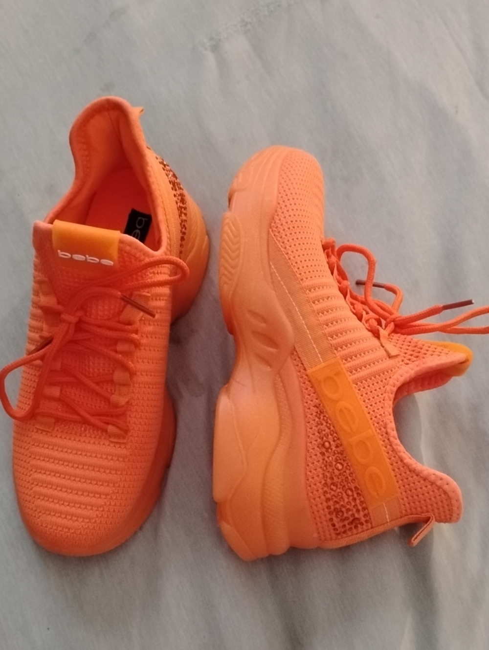 bebe Analia Chunky Bedazzled Sneakers In Orfly Orange Size 7